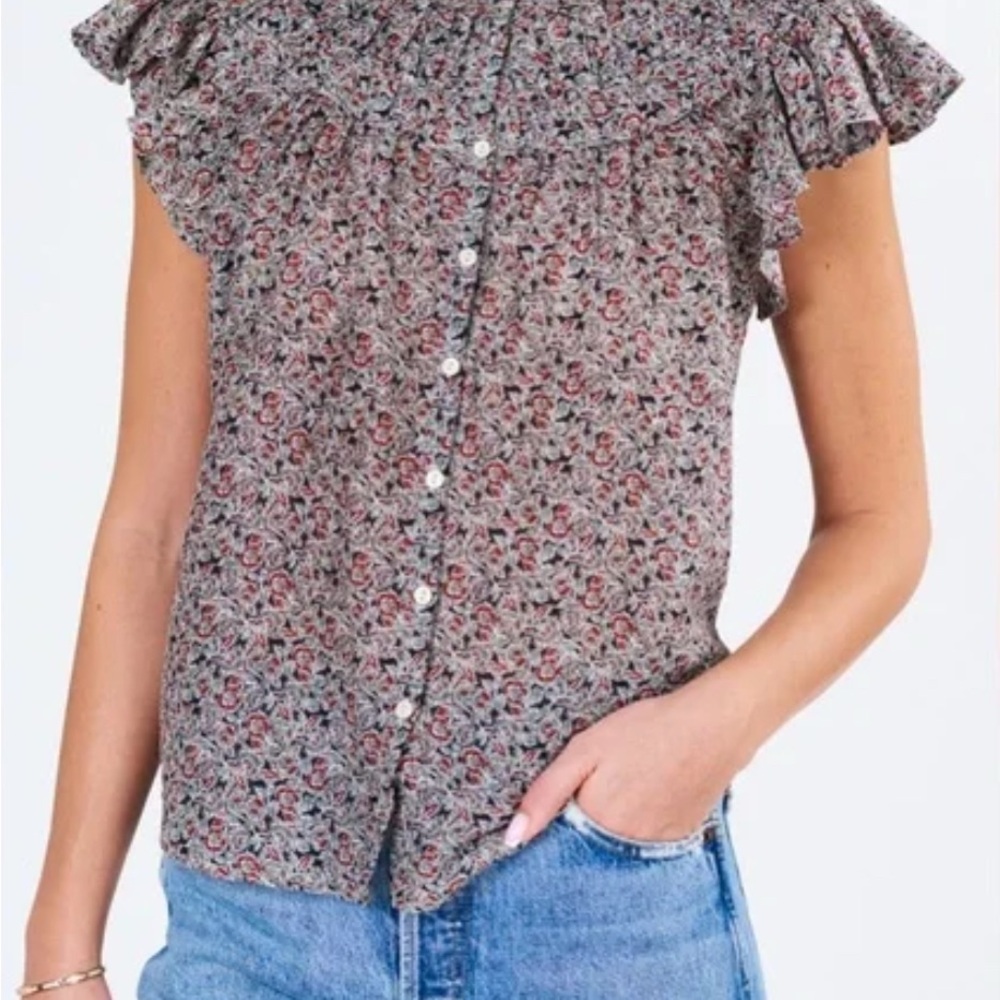 MABE erma print frill blouse size medium
